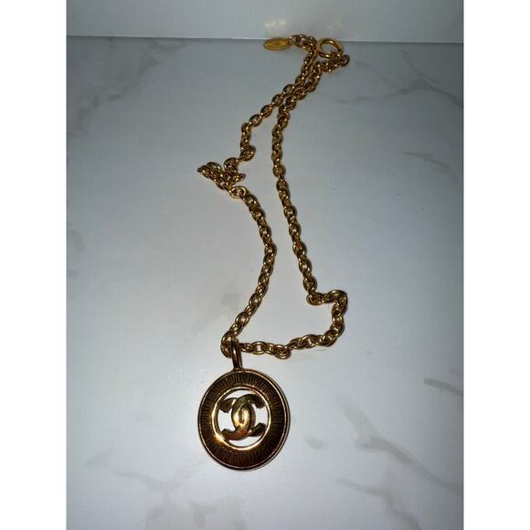 Chanel CC Sunburst Round Pendant Necklace - Gold-Tone - Picture 3 of 6
